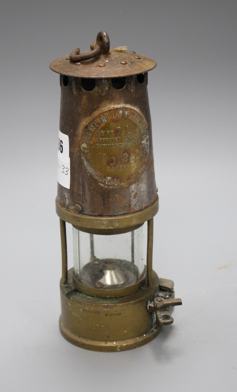 The Protector Lamp and Lighting Co Limited miners lamp, type S-L number 02926?, height 24.5cm